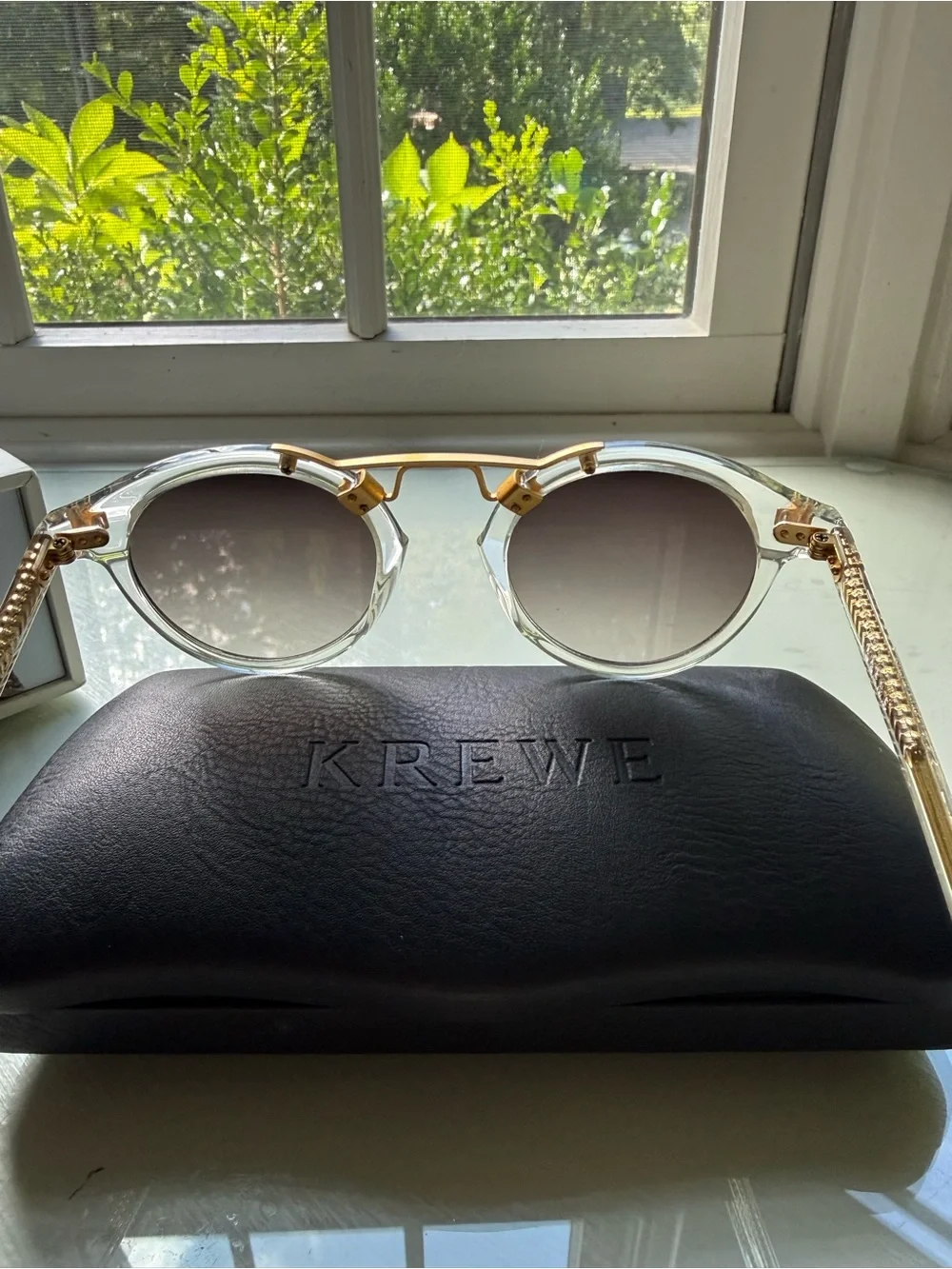 Krewe St Louis Clear frame Grey mirrored lenses sunglasses